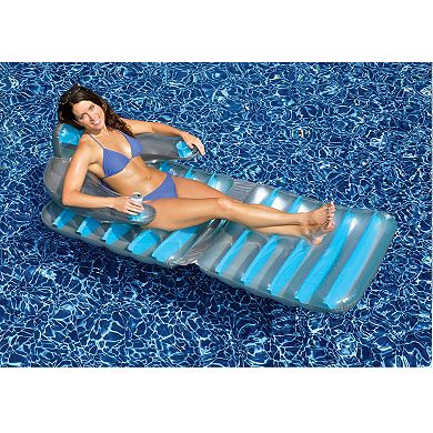 74" Silver and Blue Inflatable Swimming Pool Folding Lounge Chair Float