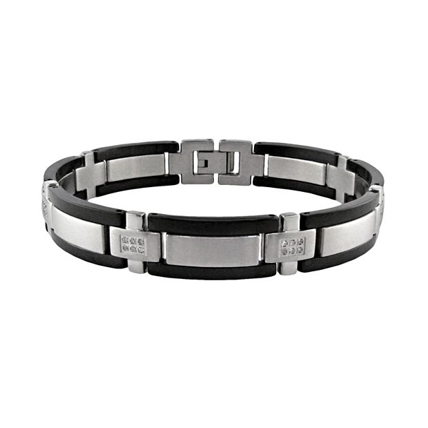 LYNX Stainless Steel Black Ion 1 4 ct. T.W. Diamond Bracelet Men