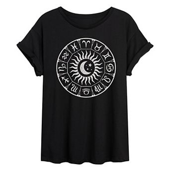 Juniors' Zodiac Circle Oversized Graphic Tee