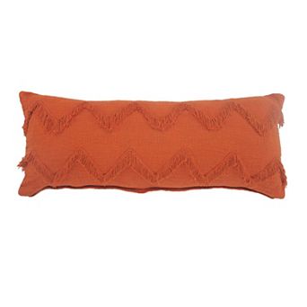 36" Red and Orange Handmade Chevron Rectangular Lumbar Pillow