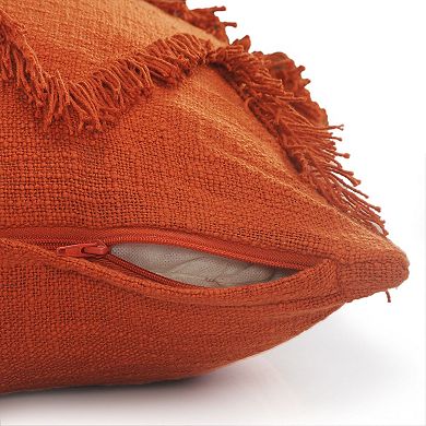 36" Red and Orange Handmade Chevron Rectangular Lumbar Pillow