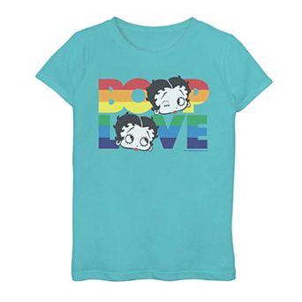 Girls 7-16 Betty Boop Love Stack Rainbow Stripe Graphic Tee