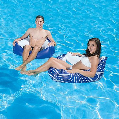 Set of 2 Inflatable Blue and White Catalina Pool Chairs  29-Inch