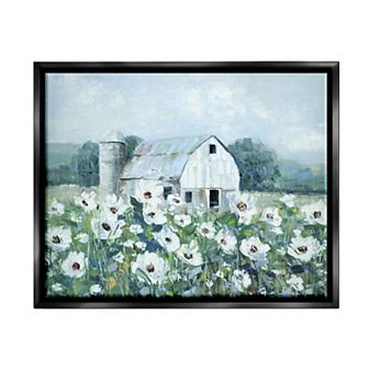 Stupell Home Decor Rural Anemone Meadow Barn Floating Frame Wall Art