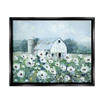Stupell Home Decor Rural Anemone Meadow Barn Floating Frame Wall Art