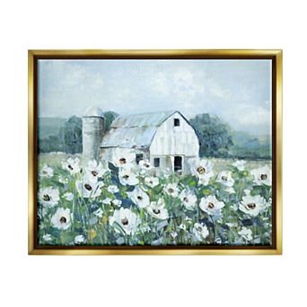 Stupell Home Decor Rural Anemone Meadow Barn Floating Frame Wall Art