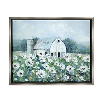 Stupell Home Decor Rural Anemone Meadow Barn Floating Frame Wall Art