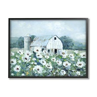 Stupell Home Decor Rural Anemone Meadow Barn Framed Wall Art