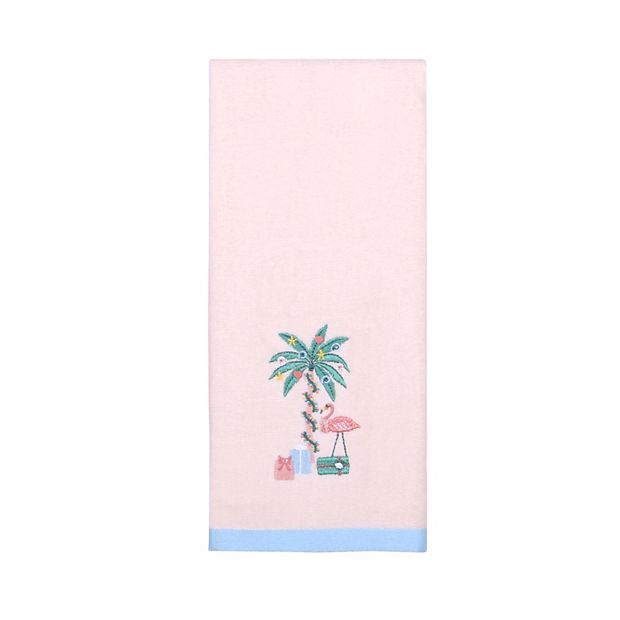 Embroidered Towels, Pretty in Pink Flamingo Embroidered Hand Towel,  Bathroom Towels