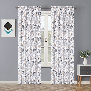 Kate Aurora Contemporary Influencer 2 Piece Water Color Damask Medallion Rod Pocket Window Curtain Panels