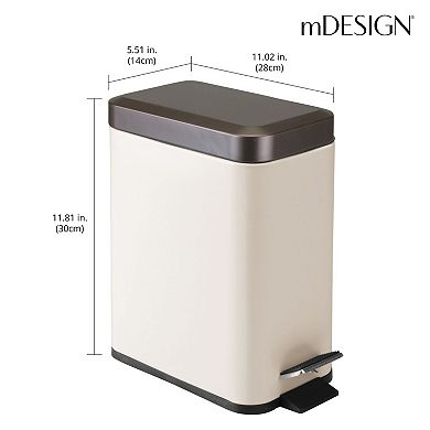 mDesign Small 1.3 Gallon Rectangle Metal Step Can, Liner/Handle, Light Pink