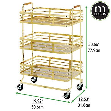 mDesign Metal 3-Tier Rolling Storage Shelf Cart with Wheels