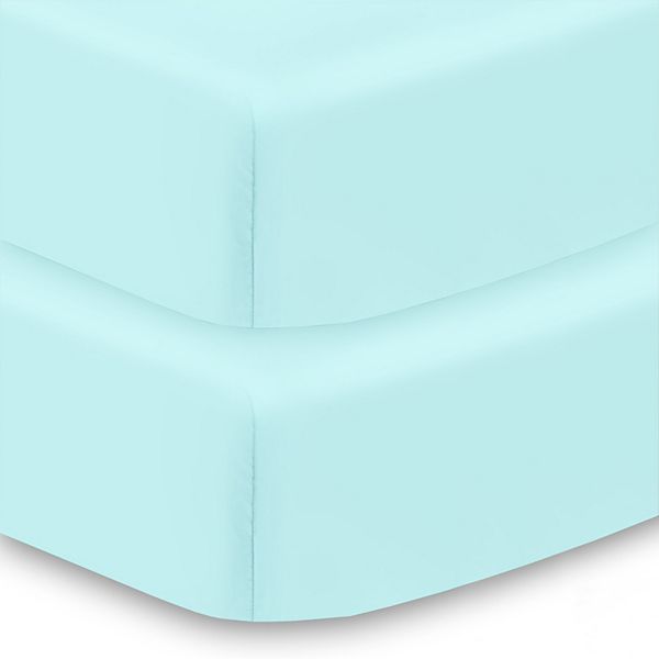 BreathableBaby All-in-One Fitted Sheet & Waterproof Cover, For 52" x 28" Crib Mattress (2-Pack), Aqua