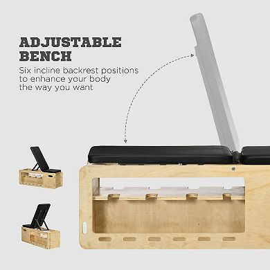 Soozier Adjustable Weight Bench, Workout Bench with Storage Rack Resistance Rope, Incline Bench Weight Lifting Equipment for Home Gym Arms & Chest Strength Training