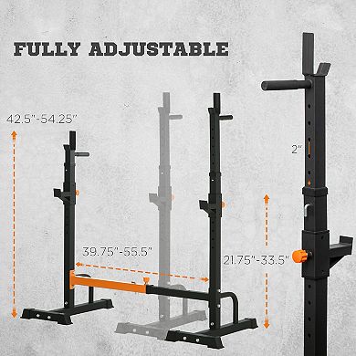 Soozier Adjustable Barbell Rack, Squat Rack with Dip Station and Push Up Stand, Multi-Function Weight Lifting for Home Gym