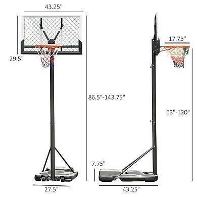 Soozier Portable Basketball Hoop with 43'' Backboard and Wheels, 7.2ft-12ft Height-Adjustable Basketball Goal for Indoor Outdoor Use