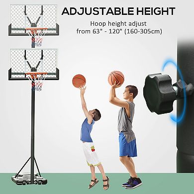 Basketball Hoop W/ 2 Built-in Moving Wheels And Ball Holder, 86.5"-143.5" H