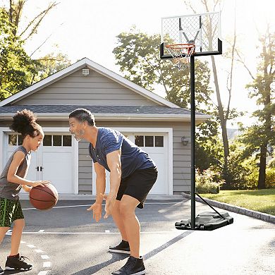 Basketball Hoop W/ 2 Built-in Moving Wheels And Ball Holder, 86.5"-143.5" H