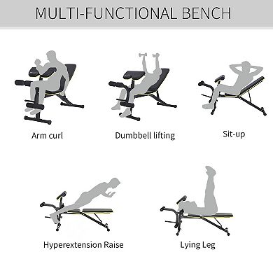 Soozier Adjustable Workout Bench with Leg Extension and Curl, Ergonomic Foam, Dumbbell Bench for Home, Comfortable Padding, Exercise Bench Home Gym Equipment, Bumble Bee Yellow