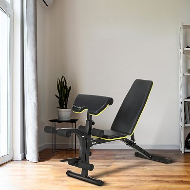 Soozier Adjustable Workout Bench with Leg Extension and Curl, Ergonomic Foam, Dumbbell Bench for Home, Comfortable Padding, Exercise Bench Home Gym Equipment, Bumble Bee Yellow