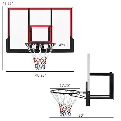 Soozier Wall Mounted Basketball Hoop, Basketball Goal with 43" x 30" Shatter Proof Backboard, Durable Bracket and All Weather Net for Outdoor Use