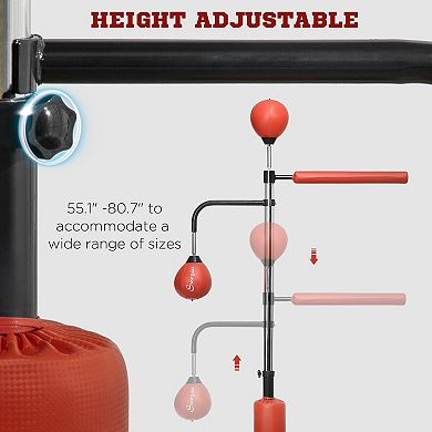 Soozier 4'7" - 6'8" Speed Bag Boxing Bag Stand with Reaction Bar Challenge, Reflex Bag Boxing Training Equipment with Suction Cups, Speed Punching Bag, MMA Equipment, Red