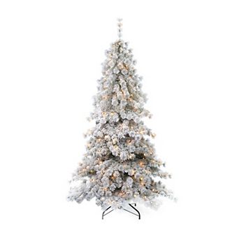Seasonal LLC 6.5-ft. Pre-Lit Flocked Winter Fir Hard Needle Artificial Christmas Tree With White LED Lights and Remote