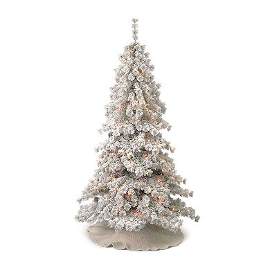 Seasonal LLC 6.5-ft. Pre-Lit Flocked Winter Fir Hard Needle Artificial Christmas Tree With White LED Lights and Remote