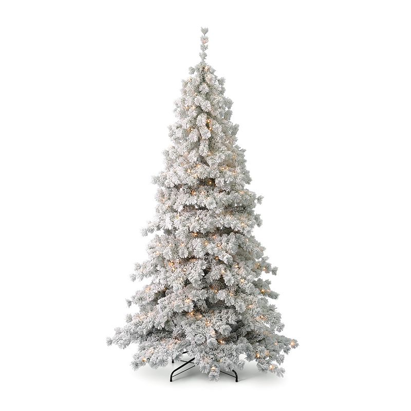 Seasonal LLC 7.5-ft. Pre-Lit Flocked Winter Fir Hard Needle Artificial Christmas Tree With White LED Lights and Remote, Green