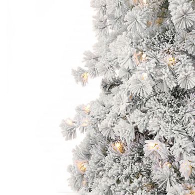 Seasonal LLC 7.5-ft. Pre-Lit Flocked Winter Fir Hard Needle Artificial Christmas Tree With White LED Lights and Remote