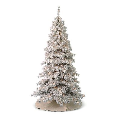 Seasonal 7.5-ft. Pre-Lit Flocked Winter Fir Hard Needle Artificial Christmas Tree With White LED Lights and Remote