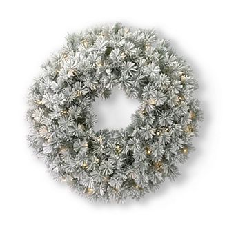 Seasonal LLC 24 in Pre-Lit Flocked Winter Fir Hard Needle Artificial Christmas Wreath with Clear Lights