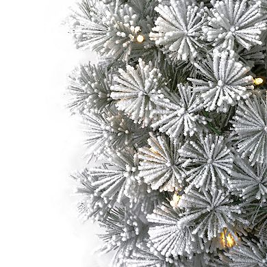 Seasonal 9-ft. Pre-Lit Flocked Winter Fir Hard Needle Artificial Christmas Garland with Clear Lights