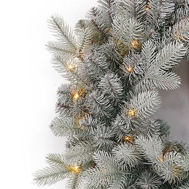 Seasonal 24" Pre-Lit Blue Spruce Artificial Christmas Wreath - Warm White LED Lights