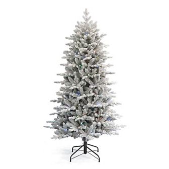 Seasonal 6-ft. Pre-Lit Bluffton Flocked Pine Artificial Christmas Tree - Multi-Color LED Lights