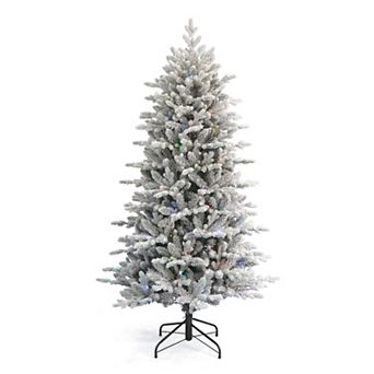 Seasonal 6-ft. Pre-Lit Bluffton Flocked Pine Artificial Christmas Tree - Multi-Color LED Lights