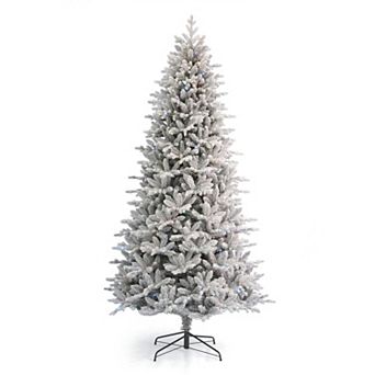 Seasonal 9-ft. Pre-Lit Bluffton Flocked Pine Artificial Christmas Tree - Multi-Color LED Lights