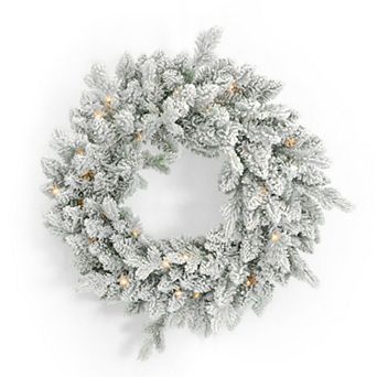 Seasonal 24" Pre-Lit Bluffton Flocked Pine Artificial Christmas - Multi-Color LED Lights