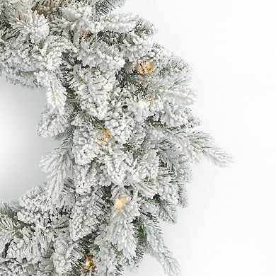 Seasonal 24" Pre-Lit Bluffton Flocked Pine Artificial Christmas - Multi-Color LED Lights