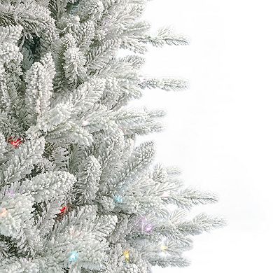 Seasonal 24" Pre-Lit Bluffton Flocked Pine Artificial Christmas - Multi-Color LED Lights