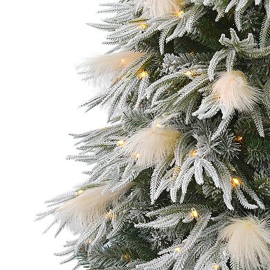 Seasonal 7.5-ft. Pre-Lit Pine & Pampas Flocked Artificial Christmas Tree - Warm White LED Lights