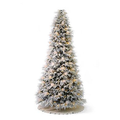 Seasonal 9-ft. Pre-Lit Pine & Pampas Flocked Artificial Christmas Tree - Warm White LED Lights