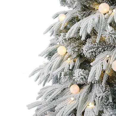 Seasonal 5-ft. Pre-Lit Frosted Acadia Flocked Slim Artificial Christmas Tree - Color Changing LED Lights