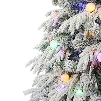 Seasonal 6-ft. Pre-Lit Frosted Acadia Flocked Slim Artificial Christmas Tree - Color Changing LED Lights