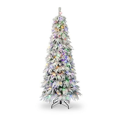 Seasonal 7-ft. Pre-Lit Frosted Acadia Flocked Slim Artificial Christmas Tree - Color Changing LED Lights
