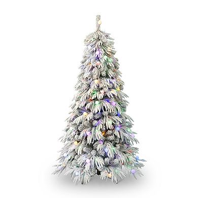 Seasonal 6.5-ft. Pre-Lit Frosted Acadia Flocked Full Artificial Christmas Tree - Color Changing LED Lights