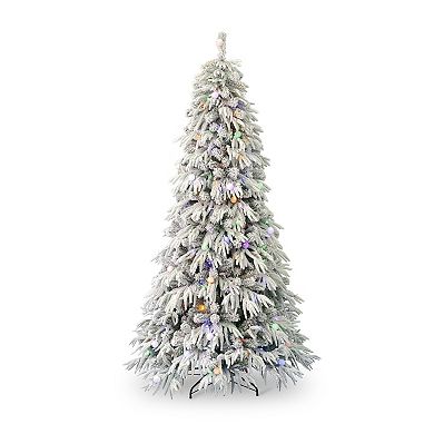 Seasonal 7.5-ft. Pre-Lit Frosted Acadia Flocked Artificial Christmas Tree - Color Changing LED Lights