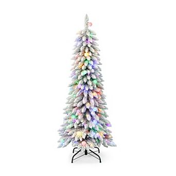 Seasonal LLC 5-ft. Pre-Lit Snow Kissed Pine Flocked Slim Artificial Christmas Tree - Color Changing LED Lights