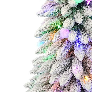 Seasonal LLC 5-ft. Pre-Lit Snow Kissed Pine Flocked Slim Artificial Christmas Tree - Color Changing LED Lights