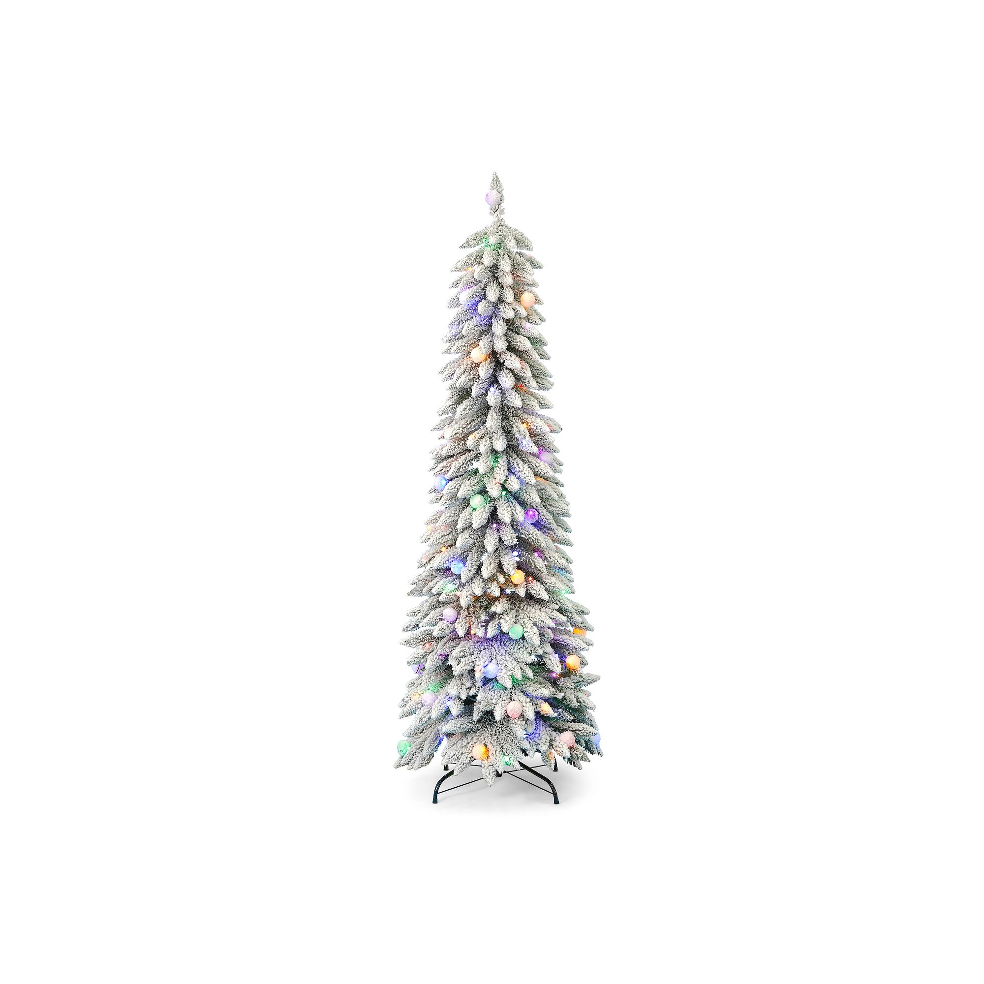 Seasonal LLC 6-ft. Pre-Lit Snow Kissed Pine Flocked Slim Artificial Christm